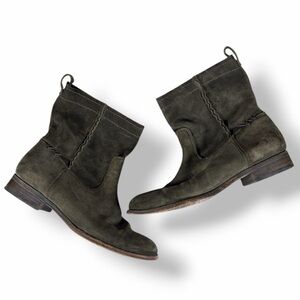 FRYE Cara Short Suede Leather Pull On Mid Calf Ankle Boots Forest Green 9